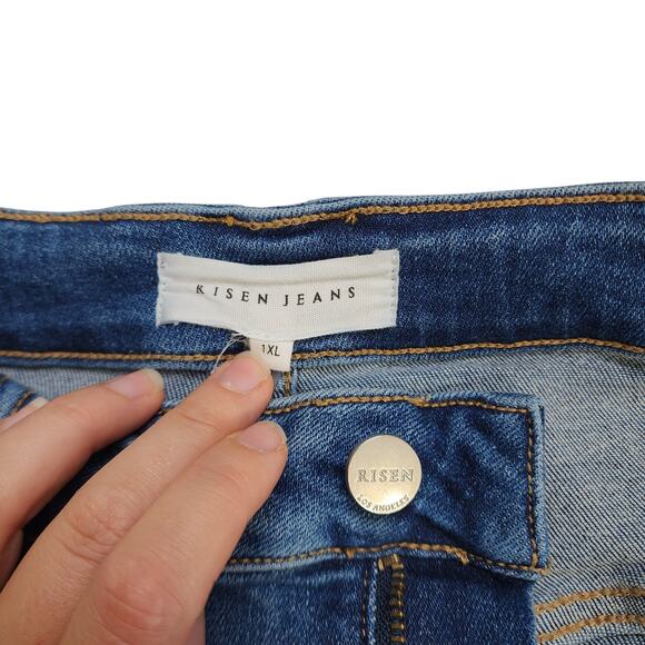 Risen Jeans Womens High Rise Straight Leg Jean Plus Size 1XL Dark Blue Stretch - Picture 8 of 15